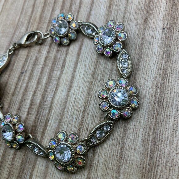 Monet Gold Tone Rhinestone Flower Bracelet - Picture 1 of 7